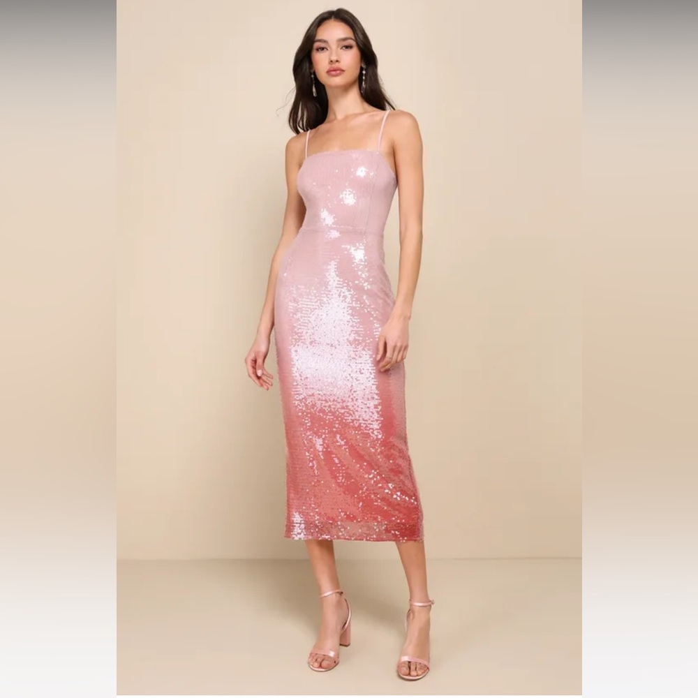 Glittery Wonder Light Pink Ombre Sequin Sleeveless Midi Dress